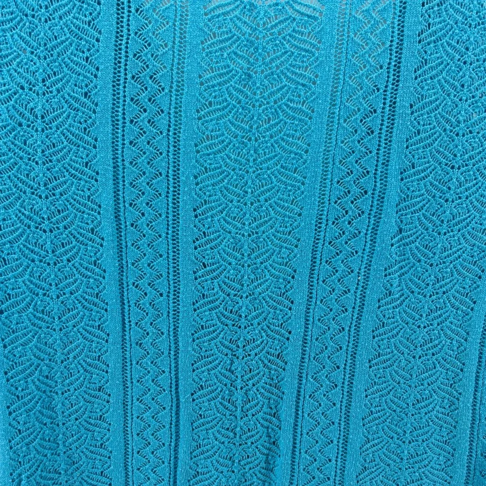 Bright Blue Open Knit Pointelle Button Front Cardigan Sweater 11/12 Transitional